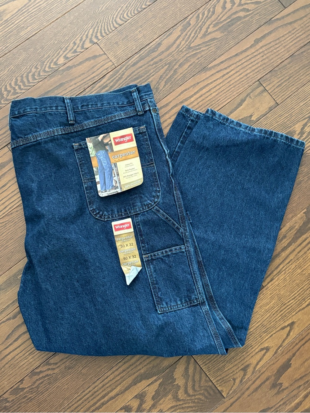 New Wrangler Carpenter Jeans Mens 50x32 Loose Fit Tech Pocket Blue Denim 94KMBDV